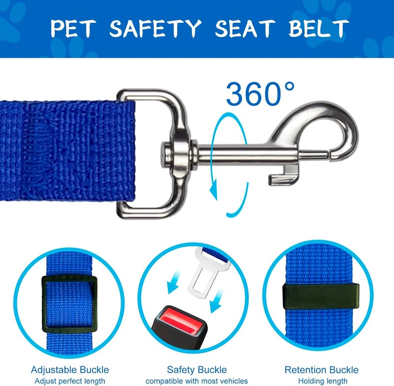 Frskcssd 2 PCS Dog Seat Belt for Car Adjustable Dog Car Harness Heavy Duty Nylon Dogs Safety Seat Belt (Black+Blue) - Image 4